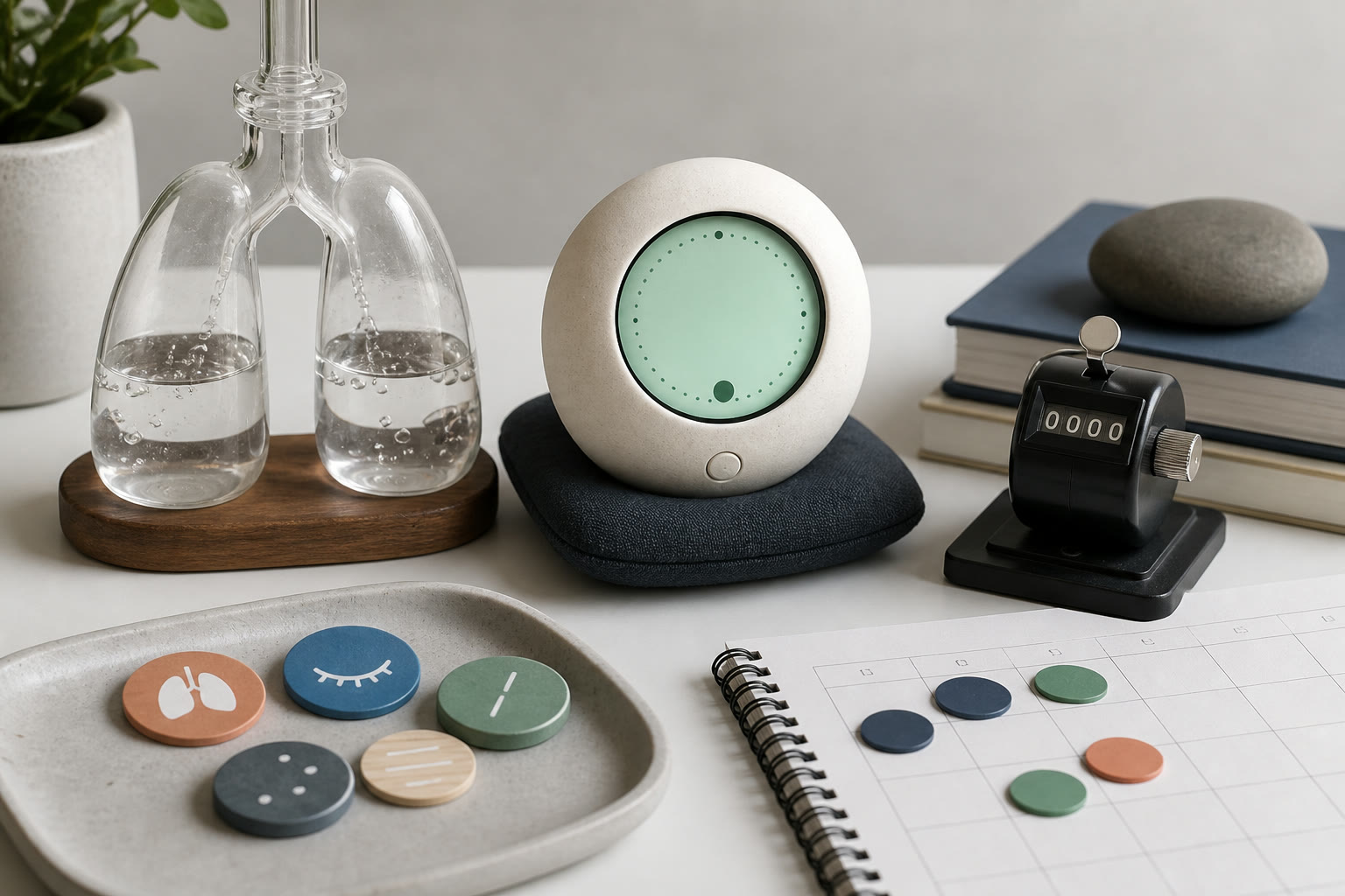Breathing timer, airflow model, blink counter, and lifetime calendar tokens