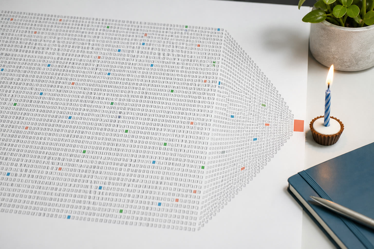 Thousands of day squares forming a timeline toward one highlighted birthday milestone